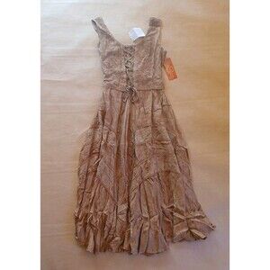 Scully Western Lace Up Jacquard Cowgirl Midi Dress Tan Boho Women’s Size Small